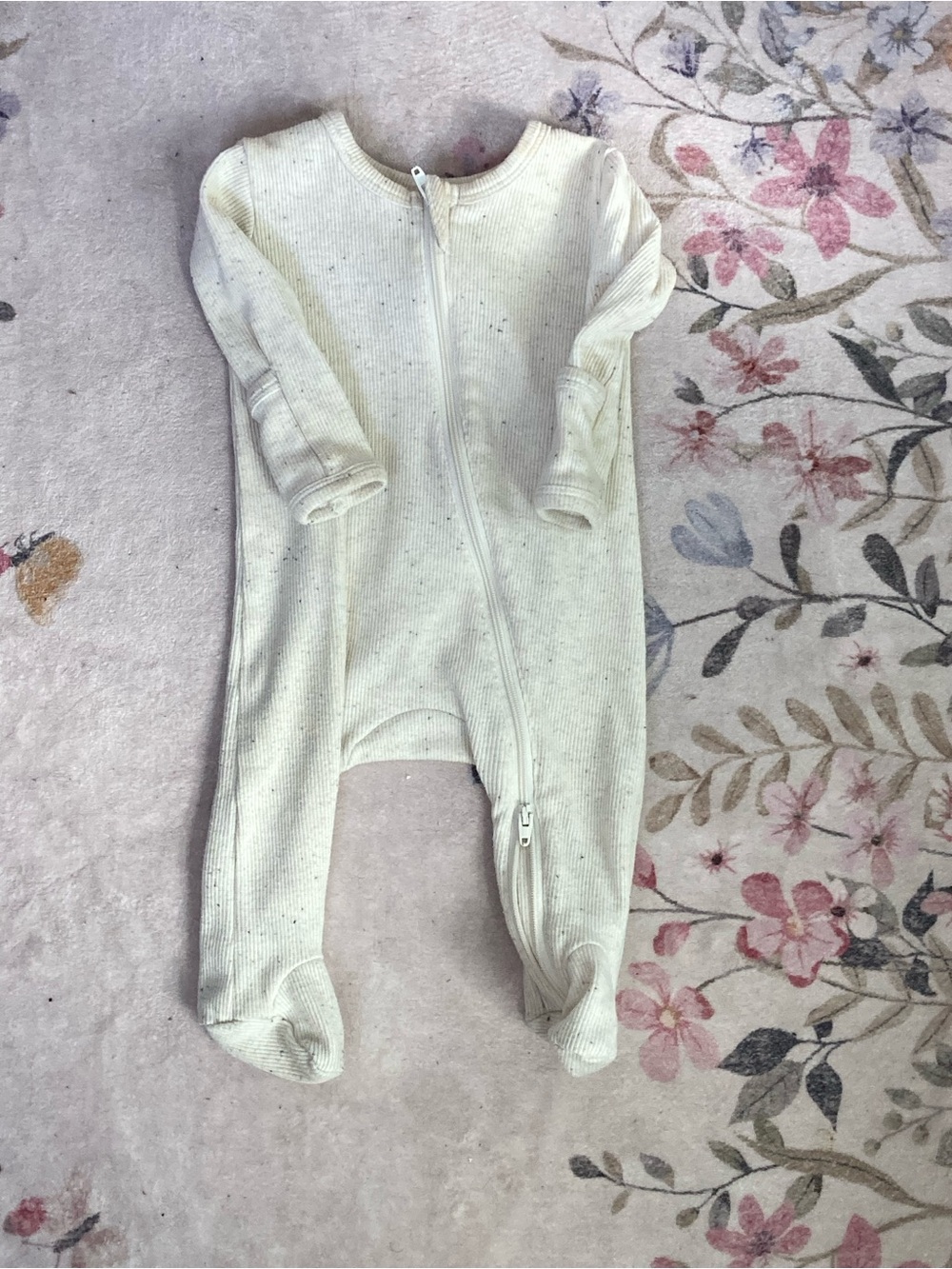 Six Dove speckle Classic Cream Ribbed Baby One-Piece with two way Zipper